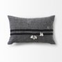 69418-CFD - Sibyl 13x21 Black Fabric Striped and White Fringed Pillow Cover w/Down Filler