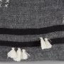 69418-CFD - Sibyl 13x21 Black Fabric Striped and White Fringed Pillow Cover w/Down Filler