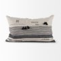 69422-CFD - Thalia 13x21 Black and Beige Fabric Striped w/Fringe Pillow Cover w/Down Filler