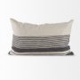 69422-CFD - Thalia 13x21 Black and Beige Fabric Striped w/Fringe Pillow Cover w/Down Filler