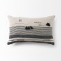 69422-CFD - Thalia 13x21 Black and Beige Fabric Striped w/Fringe Pillow Cover w/Down Filler