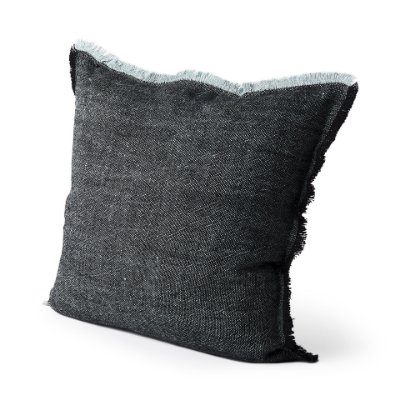 69437-CFD - Malia 20x20 Black and Teal Fabric Fringed Pillow Cover w/Down Filler