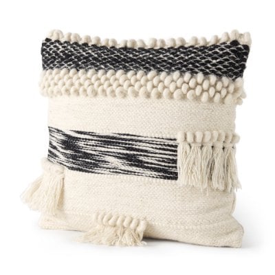 68391-CFD - Beardell 18x18 Cream And Black w/Tassels Pillow Cover w/Down Filler