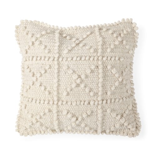 68392-CFD - Leroy 18x18 Cream Raised Pattern Detail Pillow Cover w/Down Filler