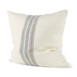 Patrice 22x22 Cream With Gray Stripes Pillow Cover w/Filler