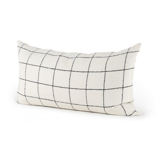 68876-CFD - Suzanne 14x26 White/Black Square Pattern Pillow Cover w/Filler