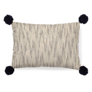 Krystal 13x21 Cream/Blue Pom Pom Pillow Cover w/Down Filler