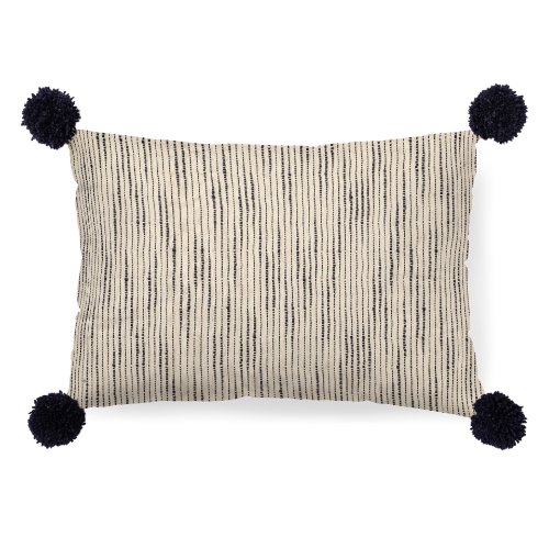 68890-CFD - Krystal 13x21 Cream/Blue Pom Pom Pillow Cover w/Down Filler