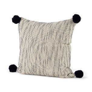 Krystal 18x18 Cream/Black Pom Pom Pillow Cover w/Filler
