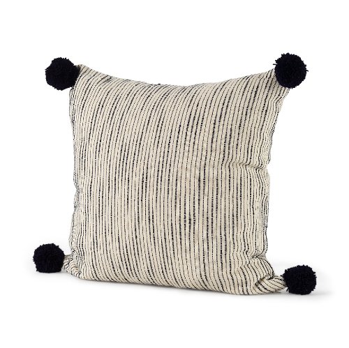 70063-CFD - Krystal 18 x 18 Cream/Black Pom Pom Pillow Cover w/Filler
