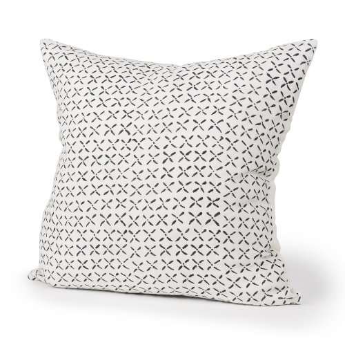 70313-CFD - Jayden 22x22 Cream w/ Black Print Linen Square Pillow Cover w/Filler