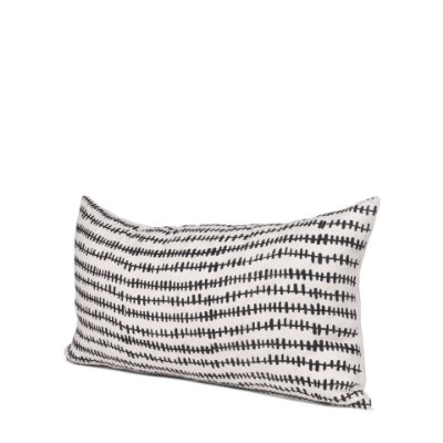 70322-CFD - Jenna 14x26 Cream/Black Print Linen Lumbar Decorative Pillow Cover w/Down Filler