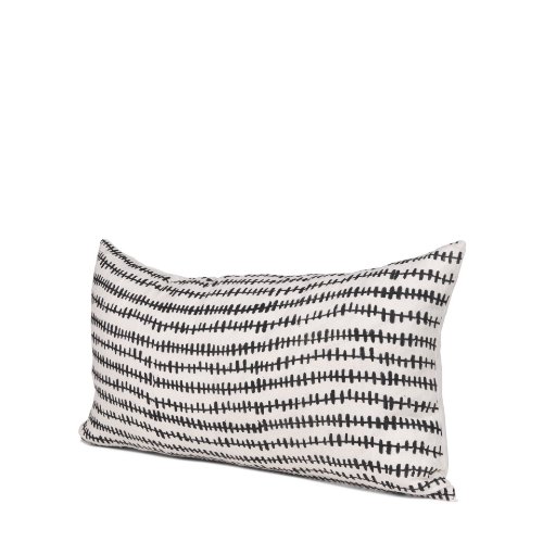 70322-CFD - Jenna 14x26 Cream/Black Print Linen Lumbar Decorative Pillow Cover w/Down Filler