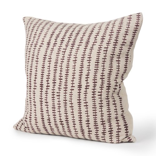 70323-CFD - Jenna 22x22 Beige w/ Merlot Print Linen Square Decorative Pillow Cover w/Down Filler
