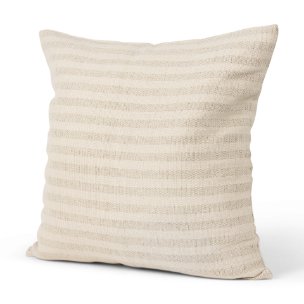 Jace 22x22 Cream/Beige Stripe Linen-Cotton Square Pillow Cover w/Down Filler
