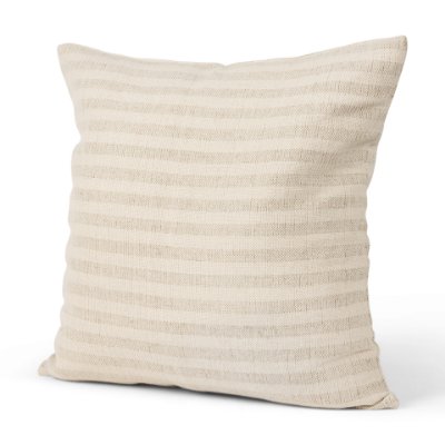 70325-CFD - Jace 22x22 Cream/Beige Stripe Linen-Cotton Square Pillow Cover w/Down Filler