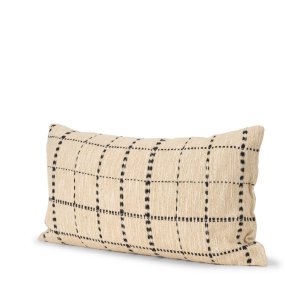 Jaela 14x26 Beige and Black Striped Lumbar Pillow Cover w/Down Filler