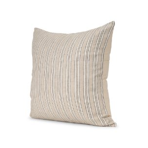 Jaxon 22x22 Beige/Black Striped Cotton-Linen Square Pillow Cover w/Down Filler