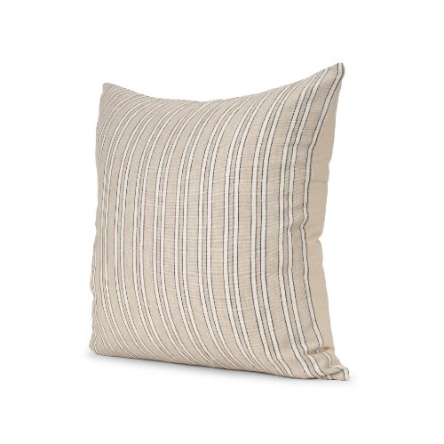 71097-CFD - Jaxon 22x22 Beige/Black Striped Cotton-Linen Square Pillow Cover w/Down Filler