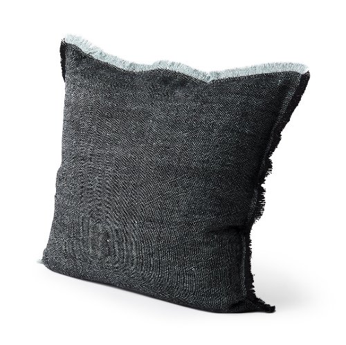 69437-CFNA - Malia 20x20 Black and Teal Fabric Fringed Pillow Cover w/Non-Allergen Filler