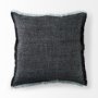 69437-CFNA - Malia 20x20 Black and Teal Fabric Fringed Pillow Cover w/Non-Allergen Filler