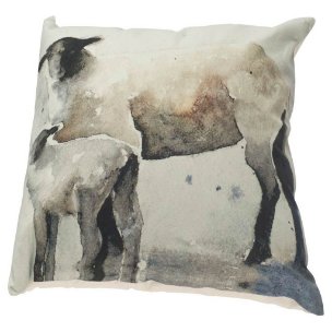 Clover 18x18 Gray Watercolor Lambs Decorative Pillow Cover w/Down Filler