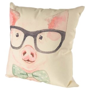 Gunther 18x18 Pink Pig with Glasses Pillow Cover w/Non-Allergen Filler