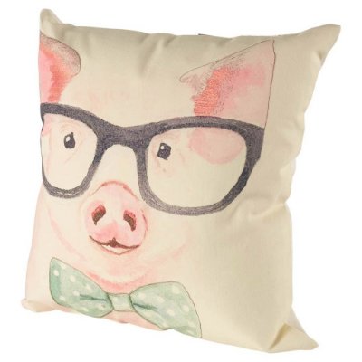 56029-CFNA - Gunther 18 x 18 Pink Pig with Glasses Pillow Cover w/Non-Allergen Filler
