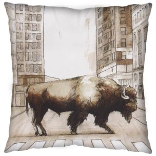 Northstreet II 18x18 Brown Bison City Crossing Pillow Cover w/Non-Allergen Filler