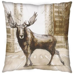 Northstreet II 18x18 Brown Moose City Crossing Pillow Cover w/Non-Allergen Filler