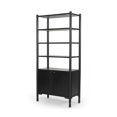 71308 - Phil Black Wood 2 Door 3 Shelves Open Shelving Unit 