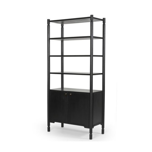 71308 - Phil Black Wood 2 Door 3 Shelves Open Shelving Unit 
