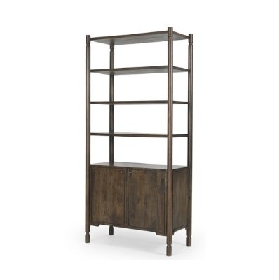 71307 - Phil Dark Brown Wood 2 Door 3 Shelves Open Shelving Unit 