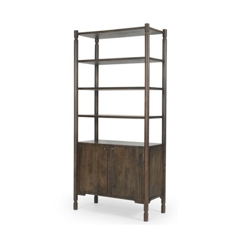 71307 - Phil Dark Brown Wood 2 Door 3 Shelves Open Shelving Unit 