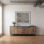 67851 - Alvin 82x20 Brown Solid Wood With Black Metal Frame 3 Drawer 2 Cabinet Door Sideboard
