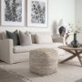 69503 - Aalia 16.0L x 16.0W x 16.0H Beige Leather and Jute Pouf