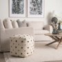 70759 - Saanvi Wool w/ Cream and Black Stitched Cross Patterned Pouf