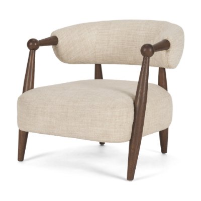 71503 - Lewis Oatmeal Fabric w/ Brown Wood Open Back Accent Chair