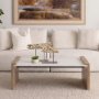 69911-AB - Athens  48.0L x 28.0W x 16.0H Light Brown Wood and White Marble Coffee Table