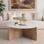 70647-AB - Bianca Light Brown Wood w/ Round Marble Top Coffee Table