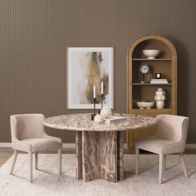 71357-ABC - Rivaro Solid Beige Marble Round Dining Table