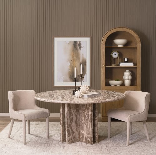 71357-ABC - Rivaro Solid Beige Marble Round Dining Table