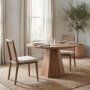 69349 - Clara Light Brown Wood W/ Cream Fabric Seat and Cane Back Armless Dining Chair