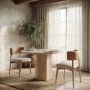 71261 - Motley Curved Open Back Cream Fabric and Tan Leather Dining Chair