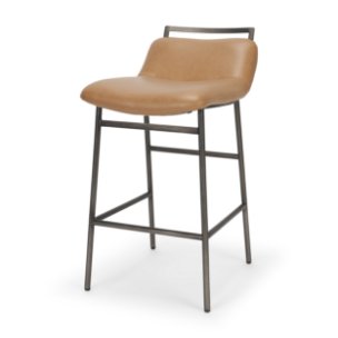 Kavalan Backless 33.5in Seat Counter Stool | Tan Leather w/ Gunmetal