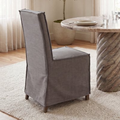68189 - Elbert I Grey Fabric Slip-Cover Brown Wooden Base Dining Chair