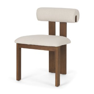 Tribeca Open Back Dining Side Chair | Cream Fabric w/ Dark Brown Wood