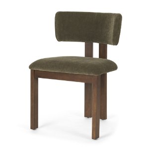 Soho Open Back Dining Side Chair | Olive Fabric w/ Brown Wood
