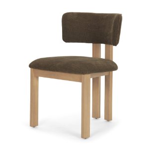 Soho Open Back Dining Side Chair | Brown Fabric w/ Light Brown Wood