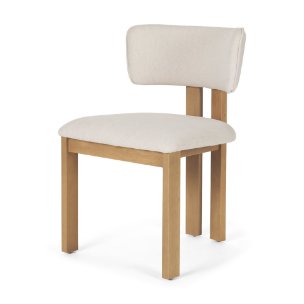 Soho Open Back Dining Side Chair | Cream Fabric w/ Light Brown Wood